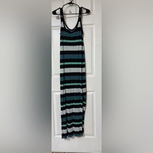 French Connection Women’s Black and Teal Striped Tank Maxi Dress